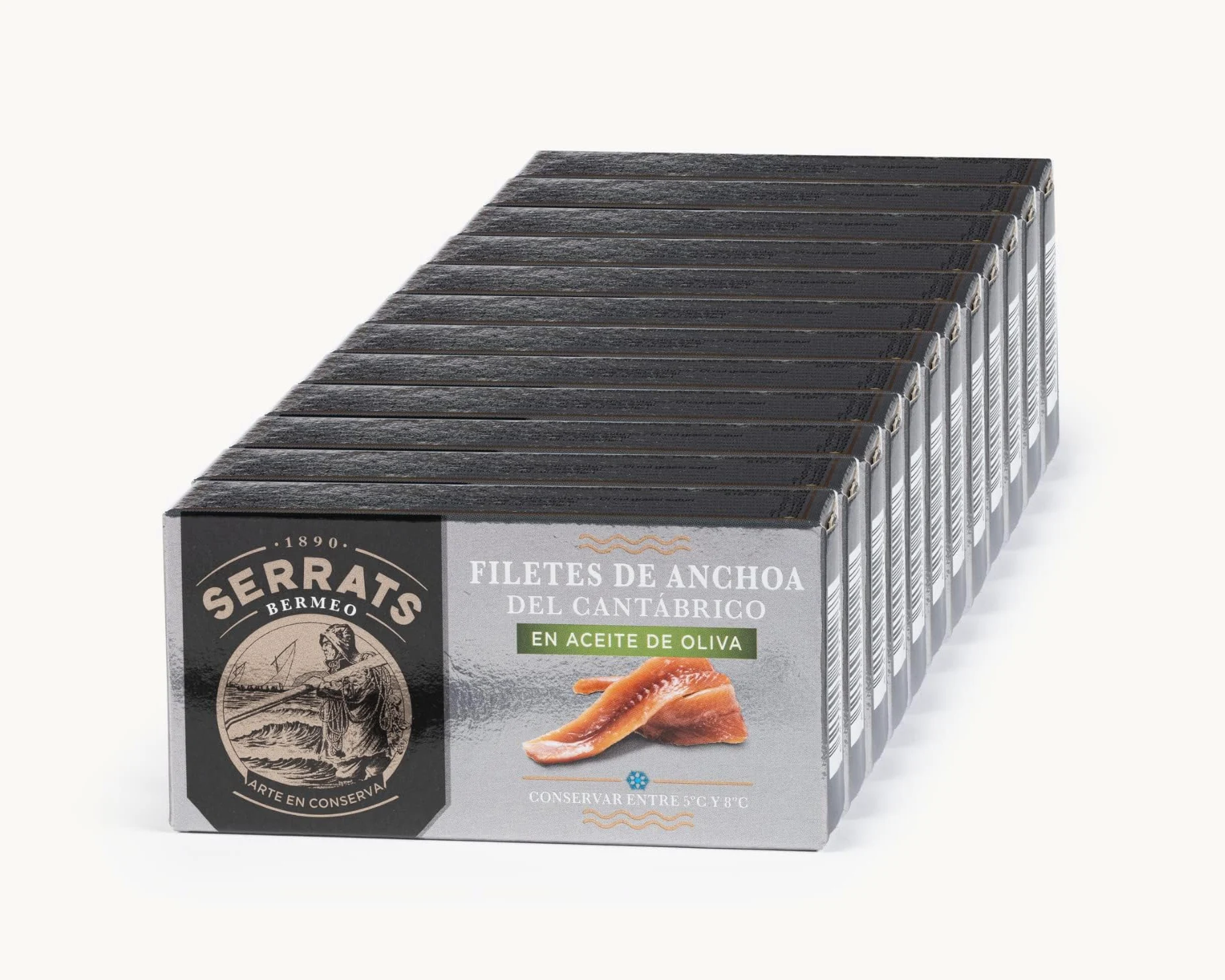 CONSERVAS SERRATS - Acciughe del Cantabrico in Olio d'Oliva - 12 Lattine x 50g (Totale: 600g) - Lavorazione Artigianale, 100% Naturale, Senza Spine, Gourmet, Alto contenuto di Omega 3