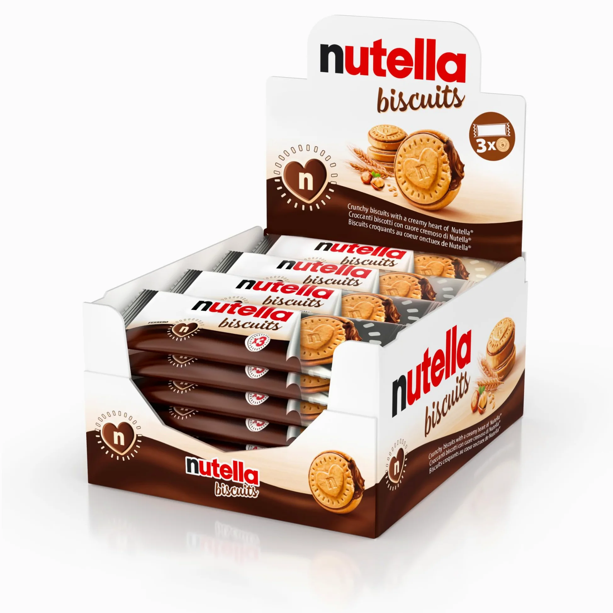 Nutella Biscuits - 84 Croccanti Biscotti con un Cremoso Ripieno di Nutella, con Farina di Frumento e Zucchero di Canna, Ideali come Colazione, Snack e Merenda, 28 Confezioni Monoporzione da 41,4 gr