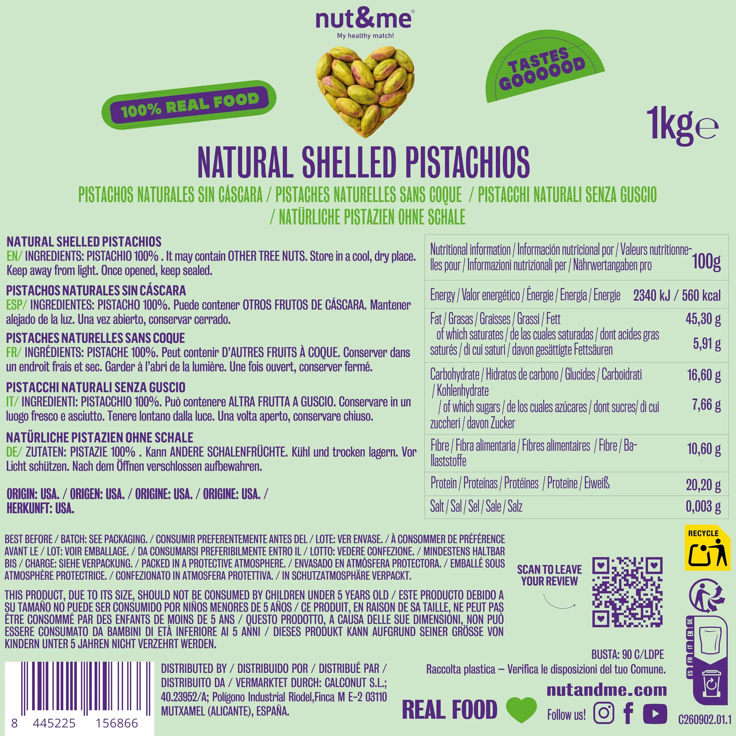 nut&me Pistacchi sgusciati qualitá Extra Premium 1 kg | Pistacchio intero, non salato, senza glutine e senza additivi | Ideale per snack, ricette dolci e salate e crema di pistacchio