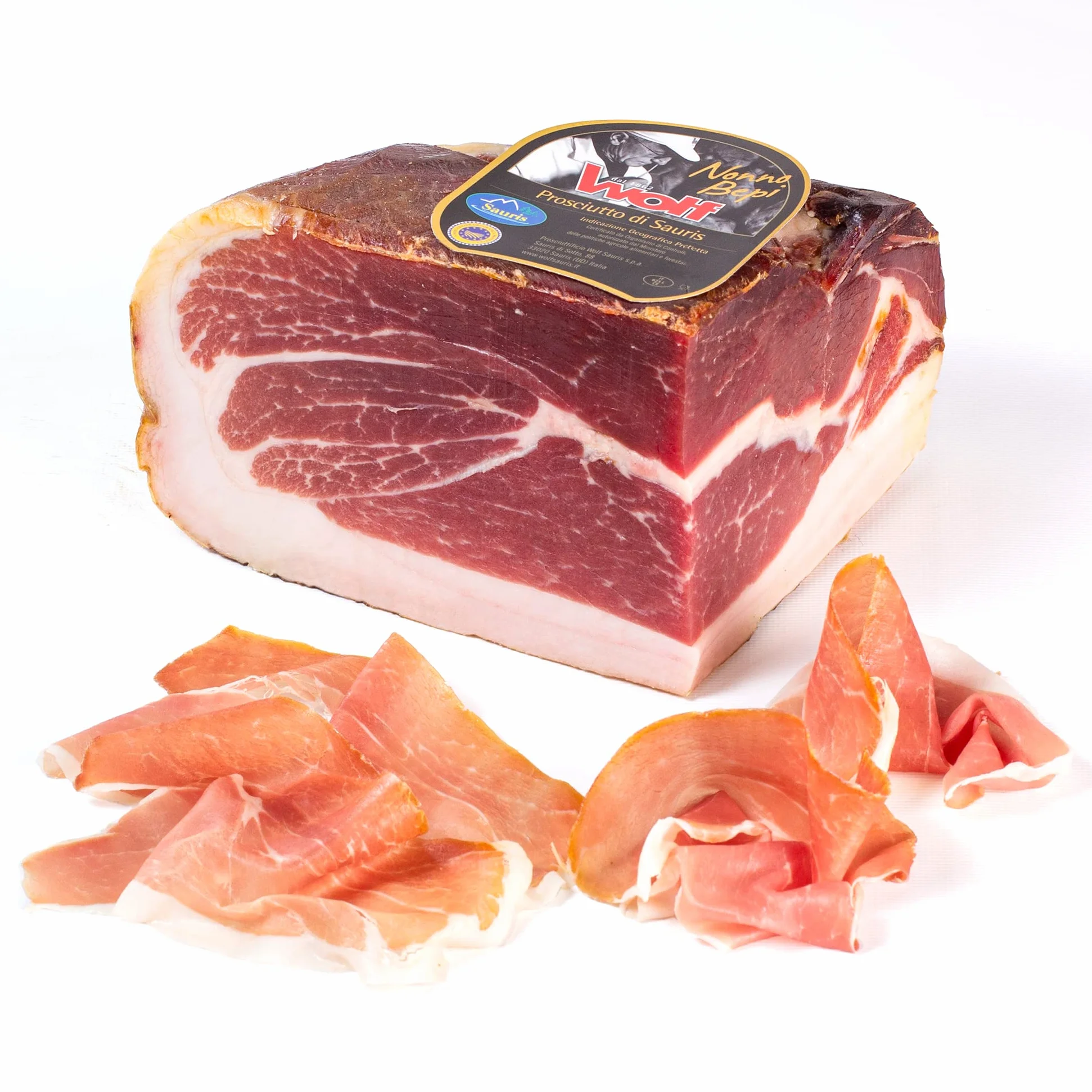 Wolf, Prosciutto di Sauris IGP Nonno Bepi, Trancio, Prodotto con Tradizionale Tecnica di Affumicatura, Carne 100% Italiana, Lunga Stagionatura, Senza Glutine, 1,6 kg (min. netto garantito)