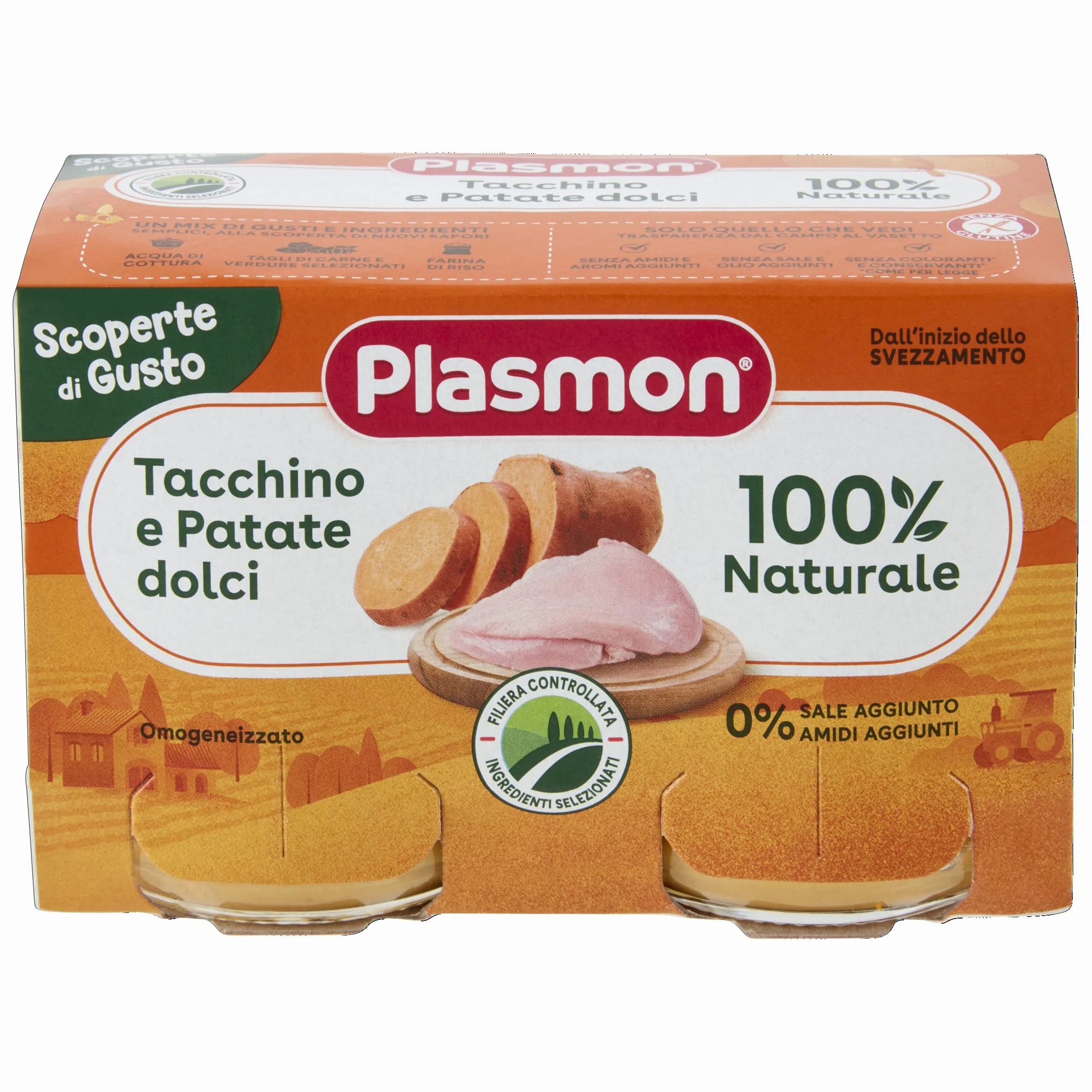 Plasmon Omogeneizzato Scoperte di Gusto Tacchino e Patate Dolci, 2x120g (12 Confezioni)