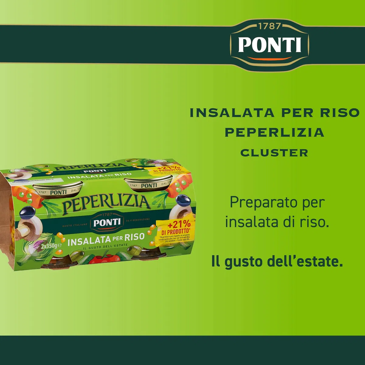 Ponti, Insalata Per Riso Bis Peperlizia, Insalata di Riso Ricca di Sapori e di Ingredienti di Qualità Freschi, 100% Made in Italy, 350 g (Confezione da 2)