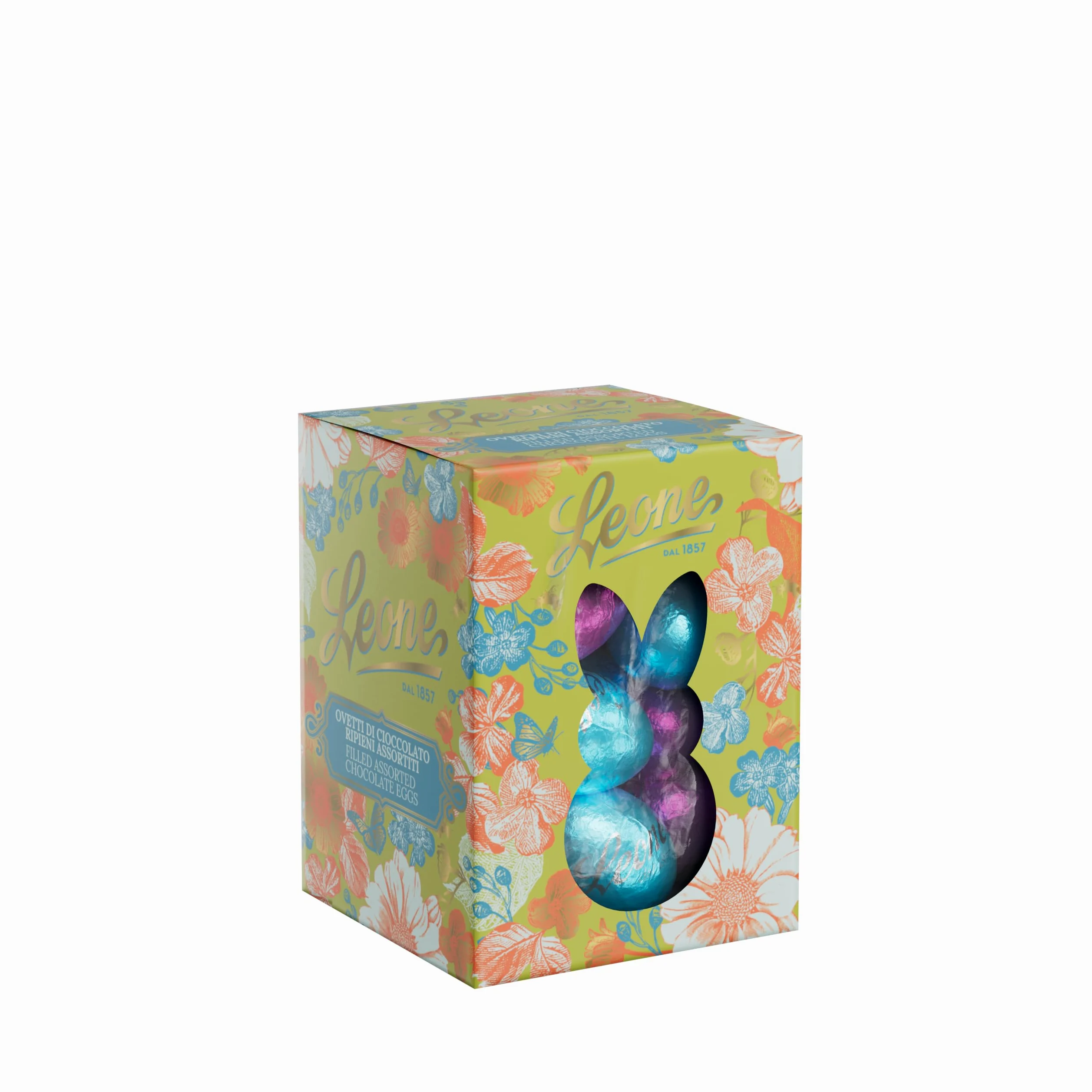 Leone dal 1857 - Scatola Regalo Ovetti di Cioccolato - Cioccolatini Leone a Forma di Uovo - Ovetti al Cioccolato Ripieni, Gusti Assortiti - Scatola Regalo - 80g