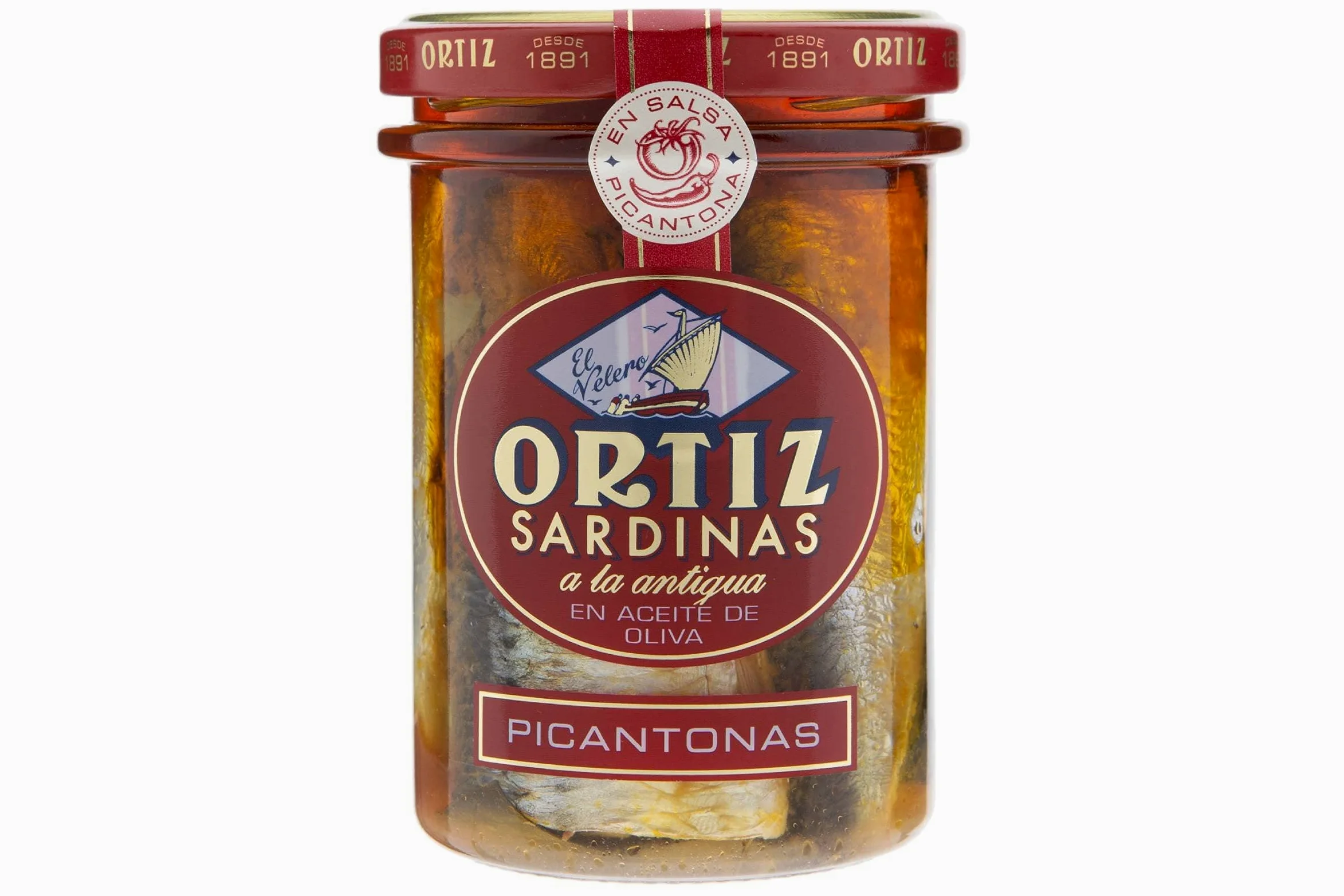 Sardine piccanti in olio di oliva 190g vaso Ortiz - Confezione da 6 pezzi