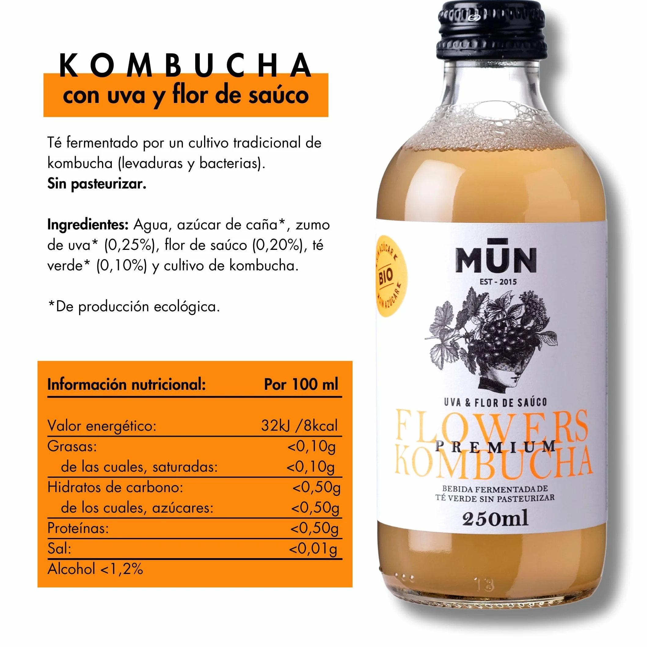 KOMBUTXA BEBIDA TE KOMBUCHA ORGANICA - Pack 12x250ml | Sapori Misti | Bevanda Energetica al Tè Fermentato Biologico | Senza zuccheri aggiunti