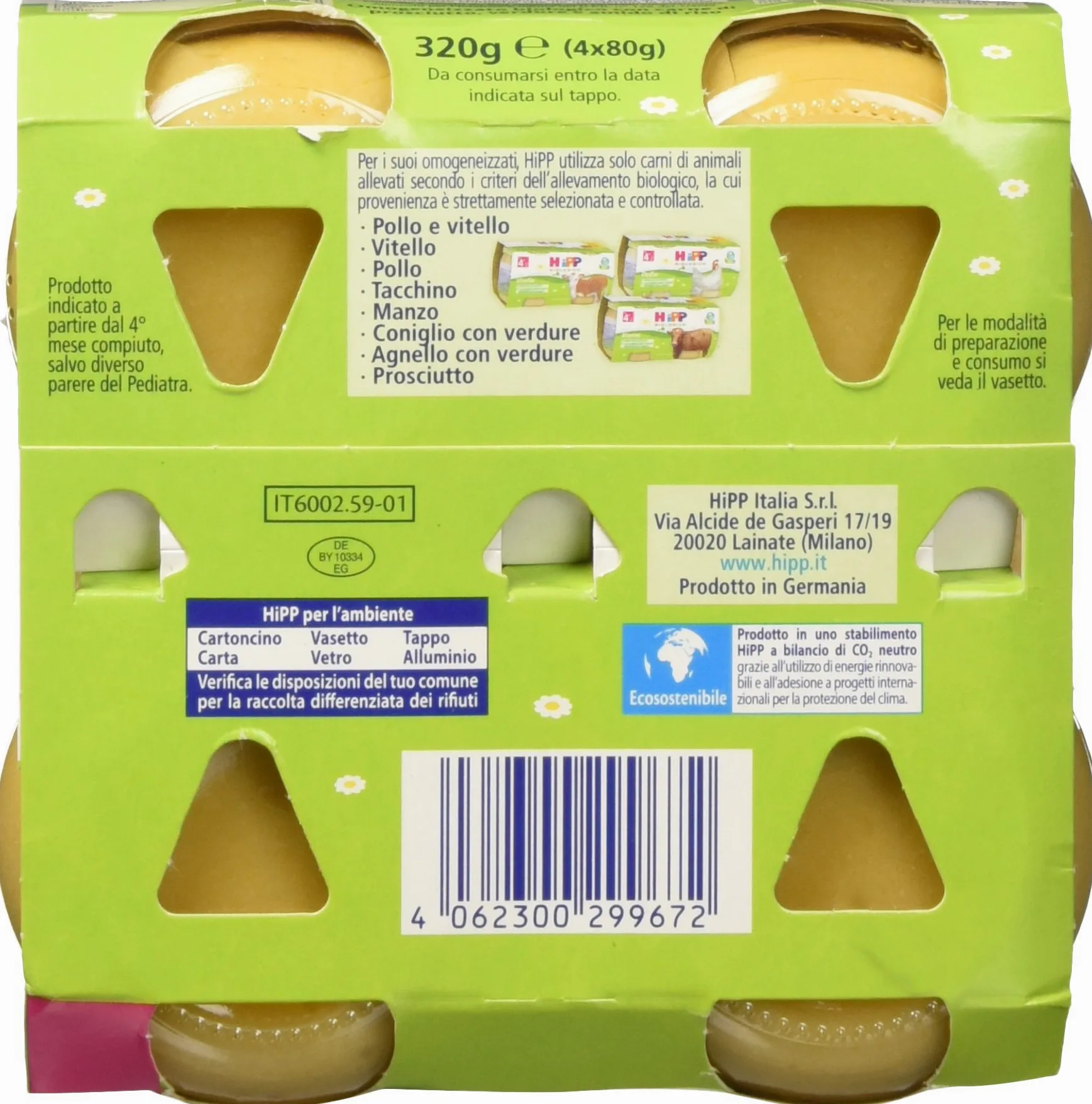 Hipp Omo Multipack Prosciutto con Verdure - Confezione 4 x 80 g