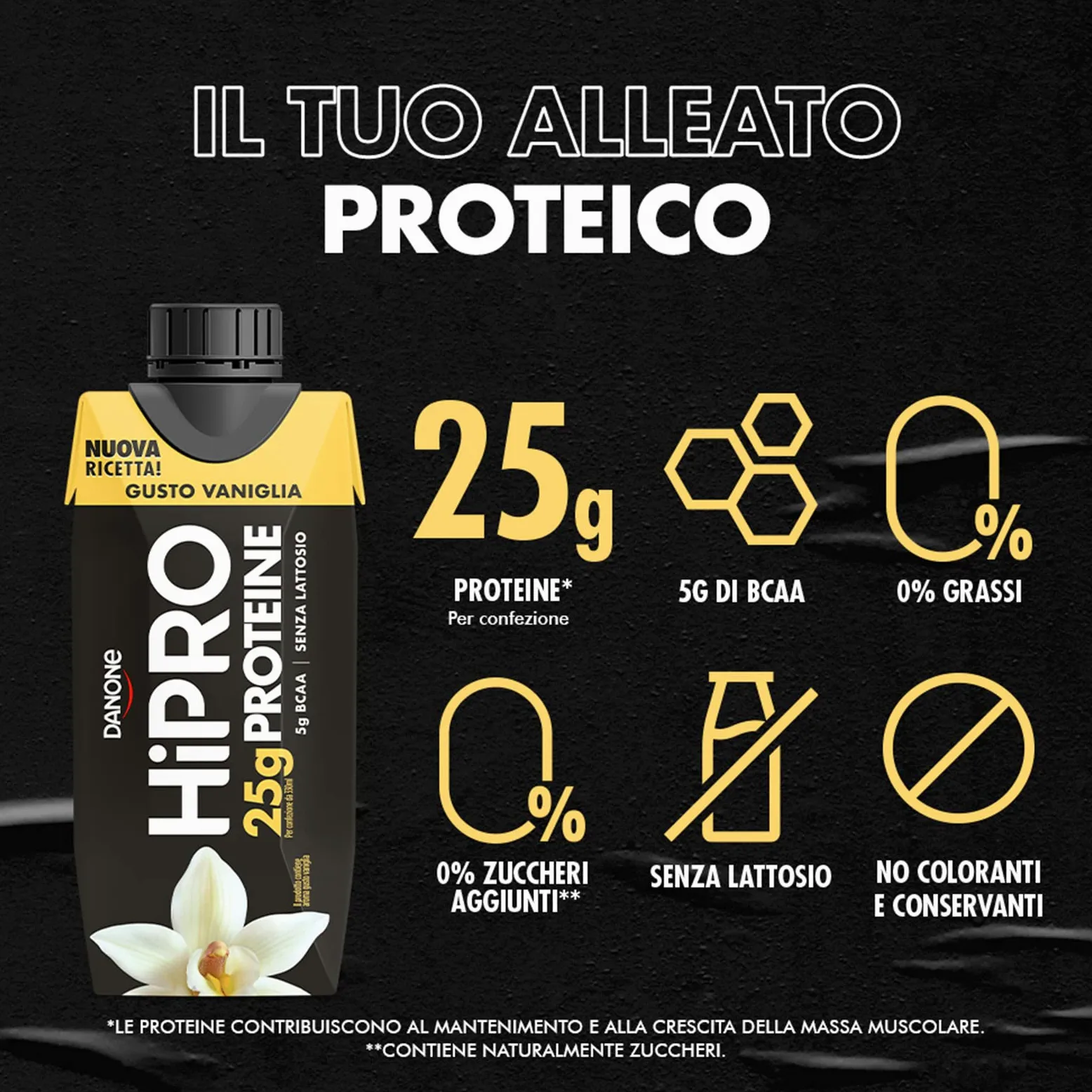 HiPRO Drink 25g di Proteine,Bevanda Proteica al gusto Vaniglia, Senza Lattosio Senza Grassi e Senza Zuccheri Aggiunti 330ml
