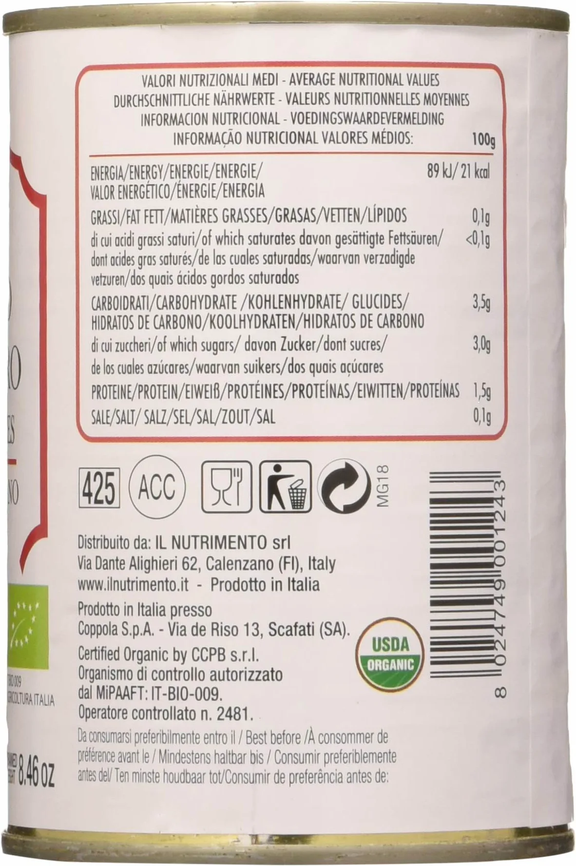 Probios Il Nutrimento Cubettato di Pomodoro in Lattina - 12 lattine da 400 gr