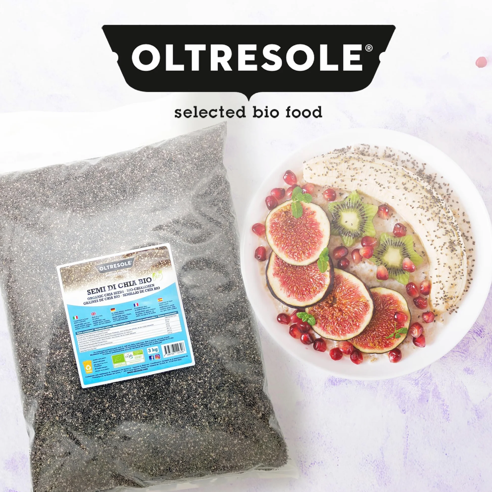 Oltresole | Semi di Chia Biologici - 3 Kg | Semi Chia Bio, Superfood Ricco di Proteine e Fibre, Senza Additivi | Ideali per Muesli, Insalate e Prodotti da Forno | Formato Famiglia