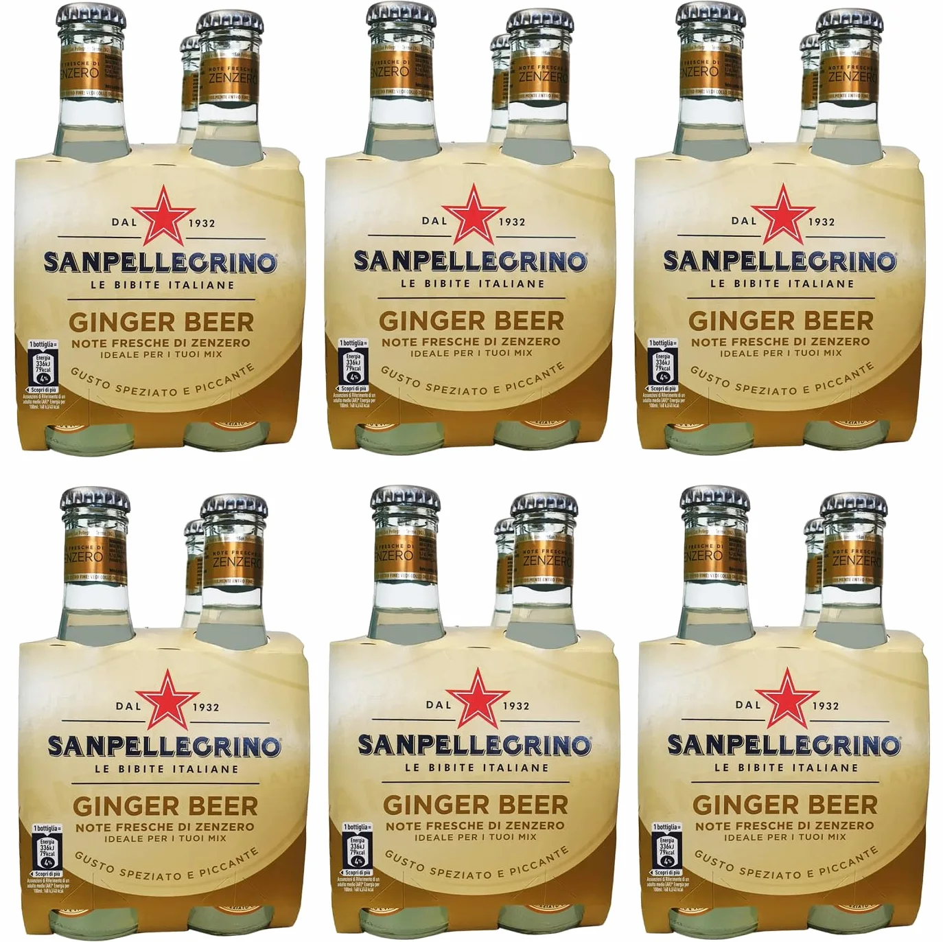 24x San Pellegrino Ginger Beer, bevanda analcolica italiana rinfrescante gassata con note di zenzero, bottiglia di vetro da 20cl