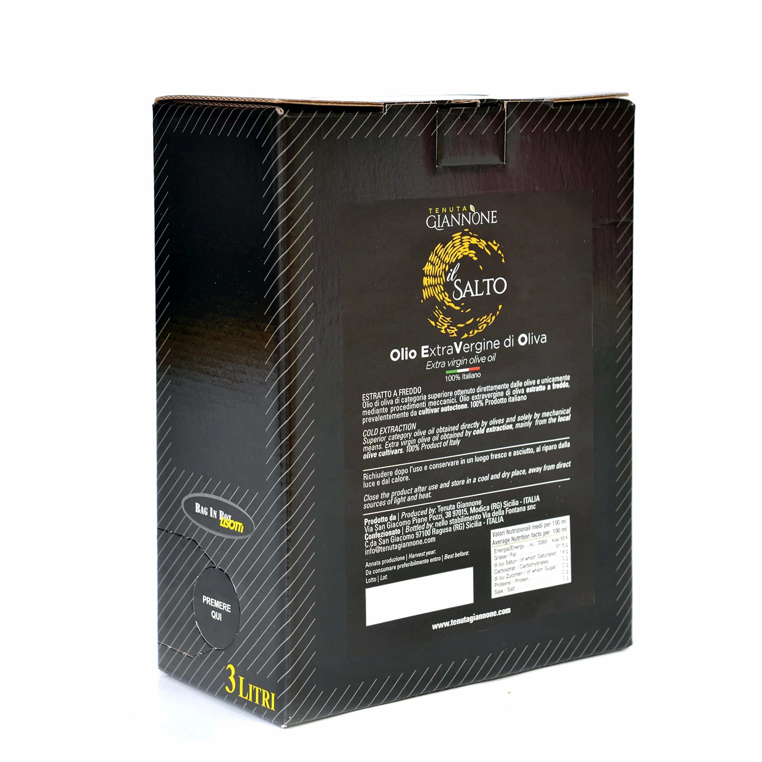 Tenuta Giannone - Olio Extravergine Di Oliva il SALTO - 100% italiano - Bag in Box da 3/5 litri (Bag in Box 3 litri)