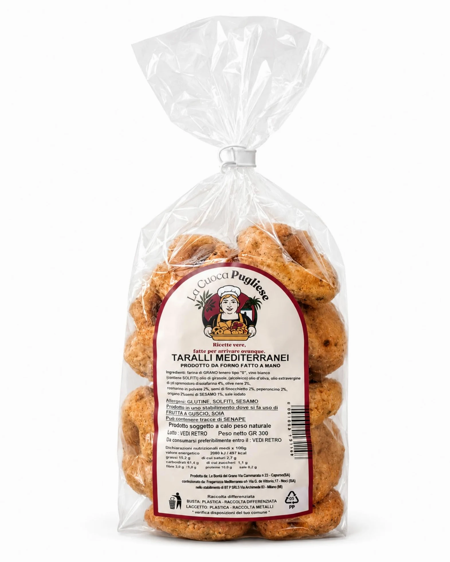 La Cuoca Pugliese - Taralli Mediterranei Artigianali Pugliesi, Taralli Salati Croccanti, Snack da Forno Tradizionale, Ideali per Aperitivi, Confezione da 10 x 300 g