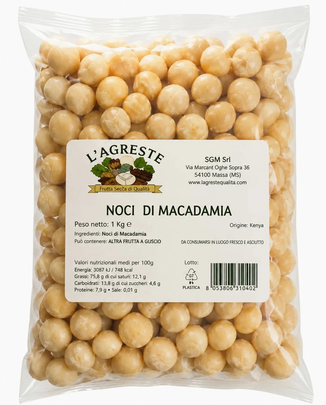 L'AGRESTE - NOCI DI MACADAMIA INTERE 1KG – MACADAMIA NATURALI PRIMA SCELTA – FRUTTA SECCA PREMIUM PER SNACK, DOLCI E RICETTE GOURMET