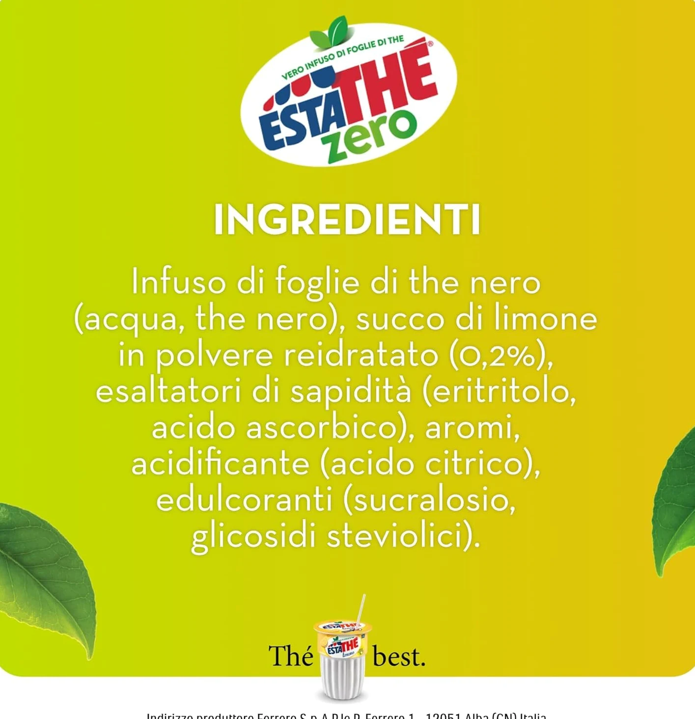 24X Confezione Per Estathé Zero Limone - The Freddo, Senza Zucchero, con Vero Infuso di Foglie di The e Succo di Limone, Bevanda Analcolica Senza Glutine, 24 Lattine da 330ml