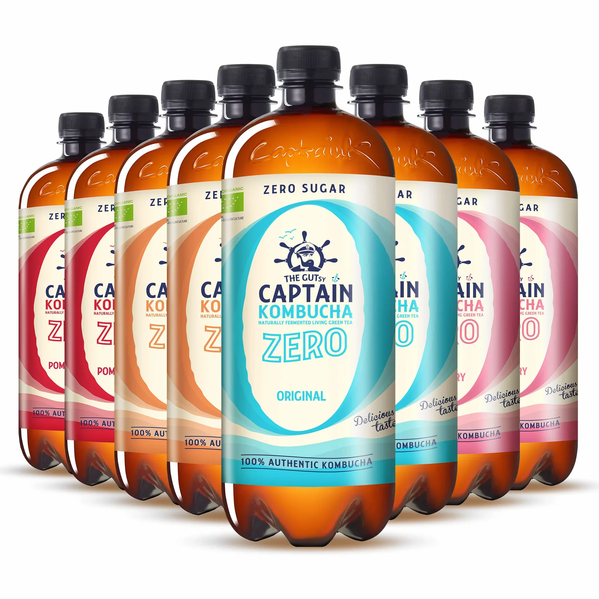 The Gutsy Captain Kombucha ZERO - Te Kombucha, ZERO zucchero, ZERO calorie, Raw Vegan - 8 x 1000 ml (MixBox)