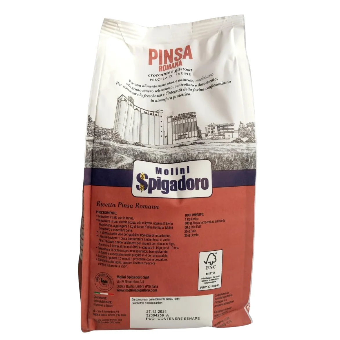 Molini Spigadoro Mix Pinsa Romana (10pezzi x 1kg) miscela con farina da grano 100% Italiano, Decorticato e farina di riso e soia, ottima per pizza e impasti ad alta idratazione