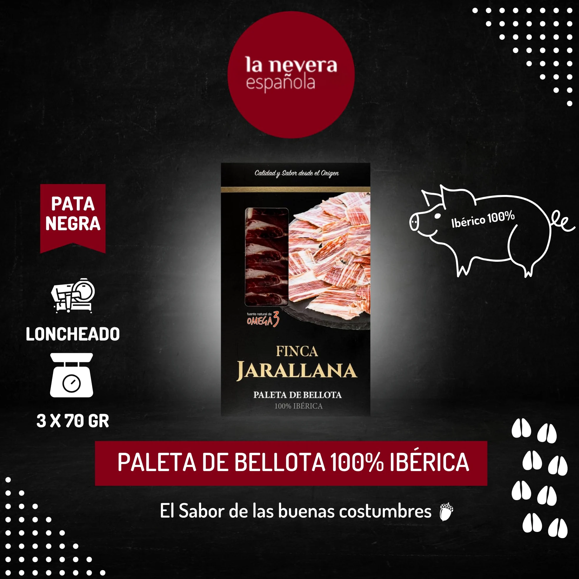Jamón Ibérico Affettato La Nevera Española - Buste sottovuoto. (Spalla di Bellota Ibérica 100%)