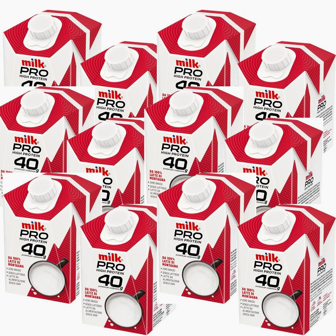 12 Milk Pro Protein Drink 40g di Proteine 12 Pezzi da 500ml Latte di Montagna, Senza Grassi, Senza Lattosio