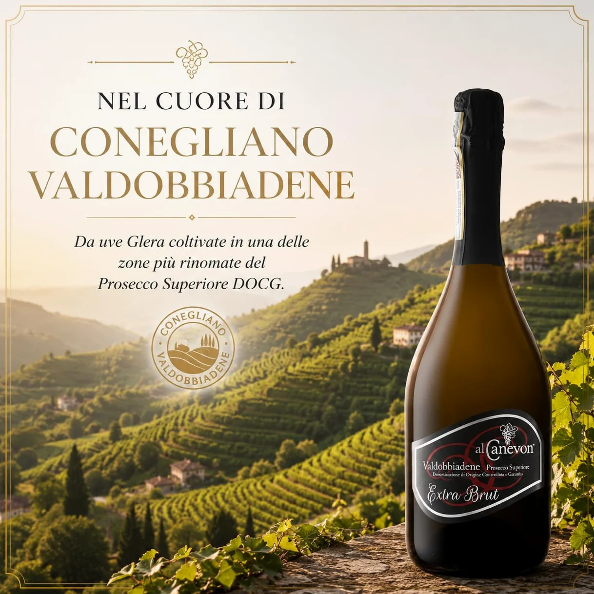 Prosecco Valdobbiadene Offerta Prosecco Superiore Extra Brut DOCG Conegliano Valdobbiadene - Si Abbina Con Dolci a Base Di Cioccolato 750ML
