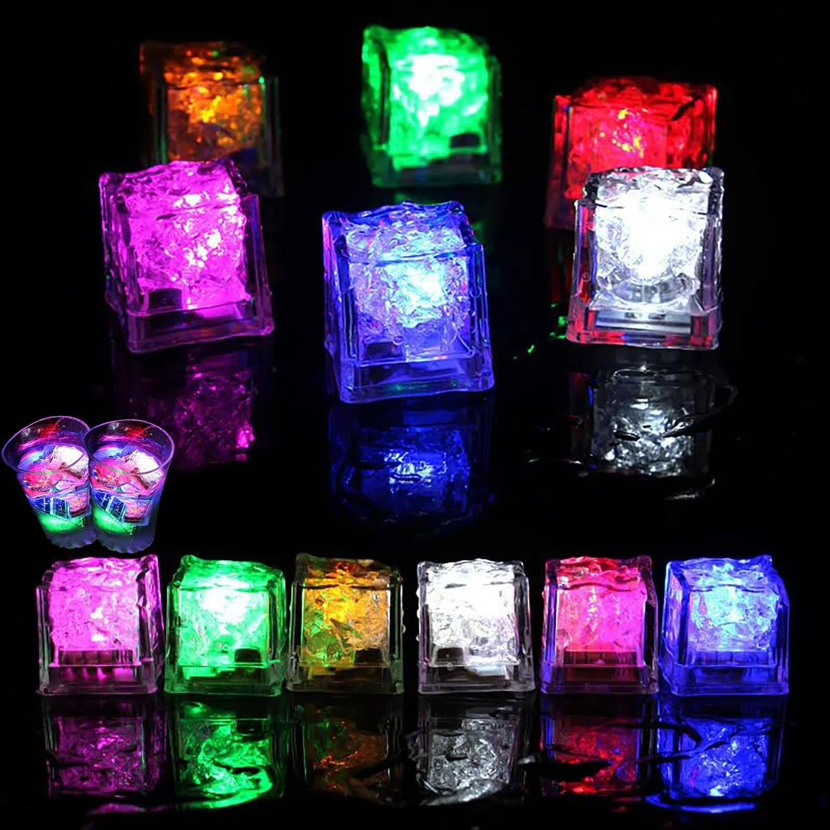 ForHome 12 Pezzi Feste Decorative Cubetti di Ghiaccio a LED, Cubetti di Ghiaccio a Led Lampeggiante Multicolore, Cubetti Ghiaccio Luminosi per Feste, Matrimoni, Club
