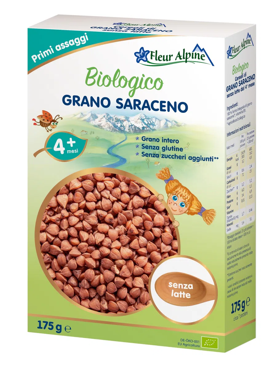 FLEUR ALPINE Cereali di Grano Saraceno Biologici per Bebè - Porridge per Deliziose Colazioni | Cereali senza glutine nutrienti e facili da preparare 4 mesi e oltre senza zuccheri aggiunti | 7 porzioni