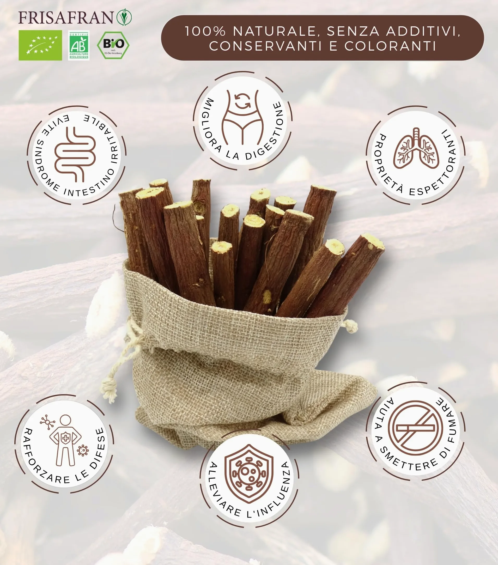 FRISAFRAN | Liquirizia in bastoncini BIO 500g | PRODOTTO FRESCO | radici-liquirizia | bastoncini | liquirizia-pura | bastoni | Fresco Radice | Direttamente dal produttore