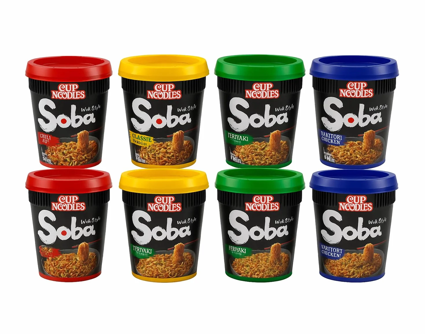 MiFan Rame Box - 8 Pezzi Nissin Soba Cup Noodles Istantanei Vari Gusti - Spaghetti Yaki Soba Giapponesi