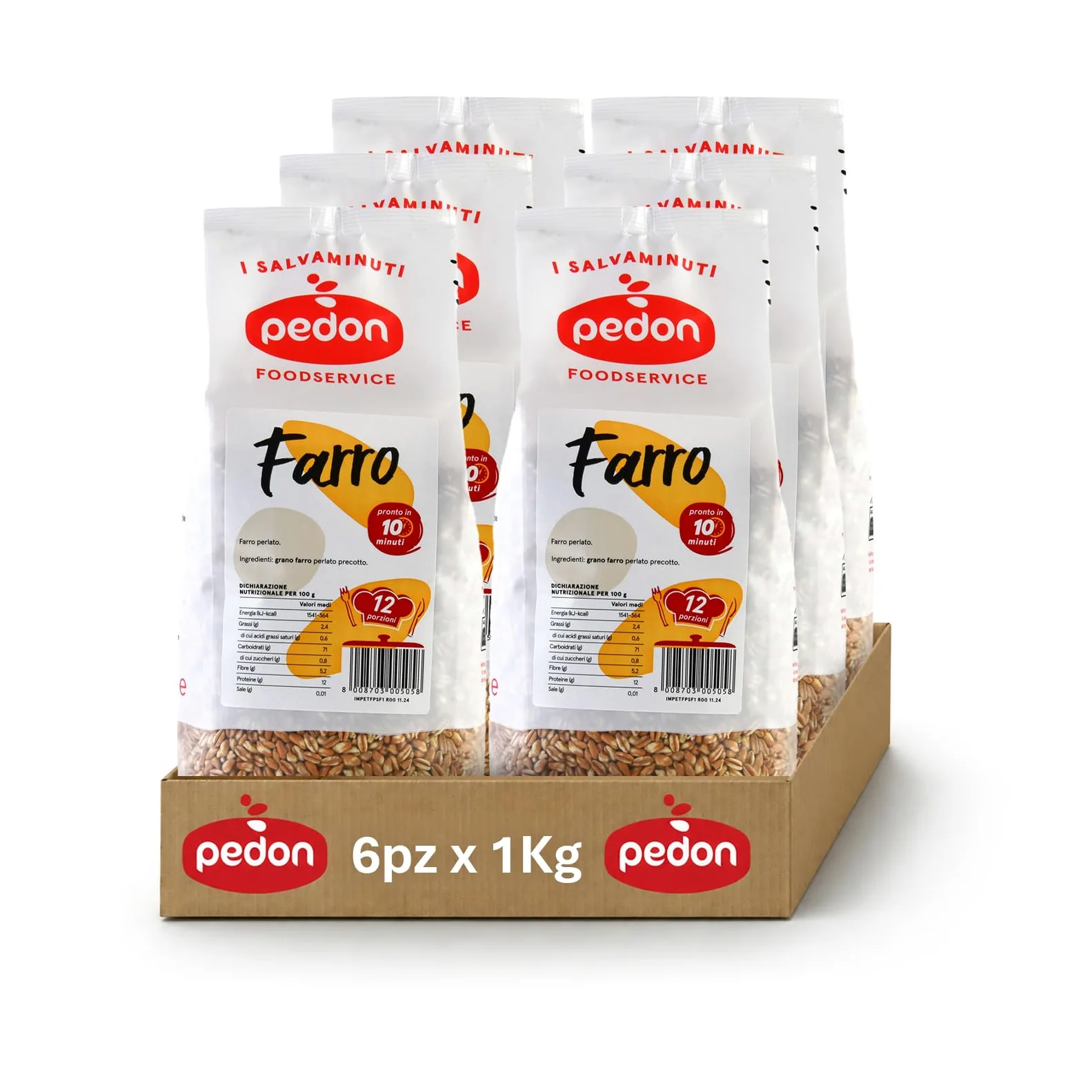 Pedon | I Salvaminuti Farro Perlato Precotto 1 kg x 6, Cereali a Rapida Cottura Naturali, Pronti in 10 Minuti