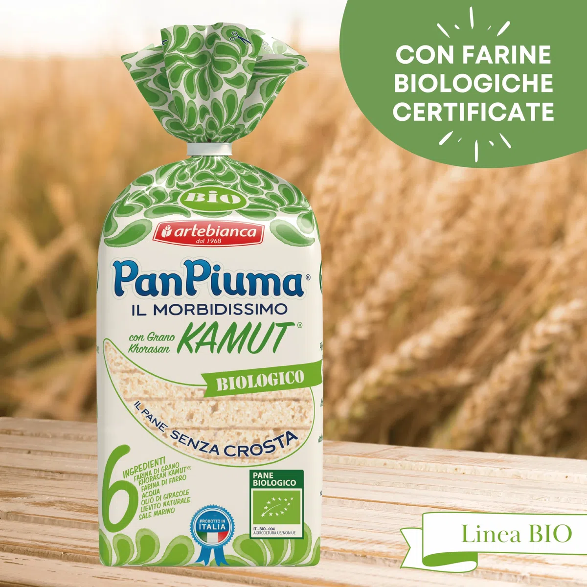 Pan Piuma Pane Morbido BIOLOGICO con Farina di Kamut (6 pezzi da 300g)