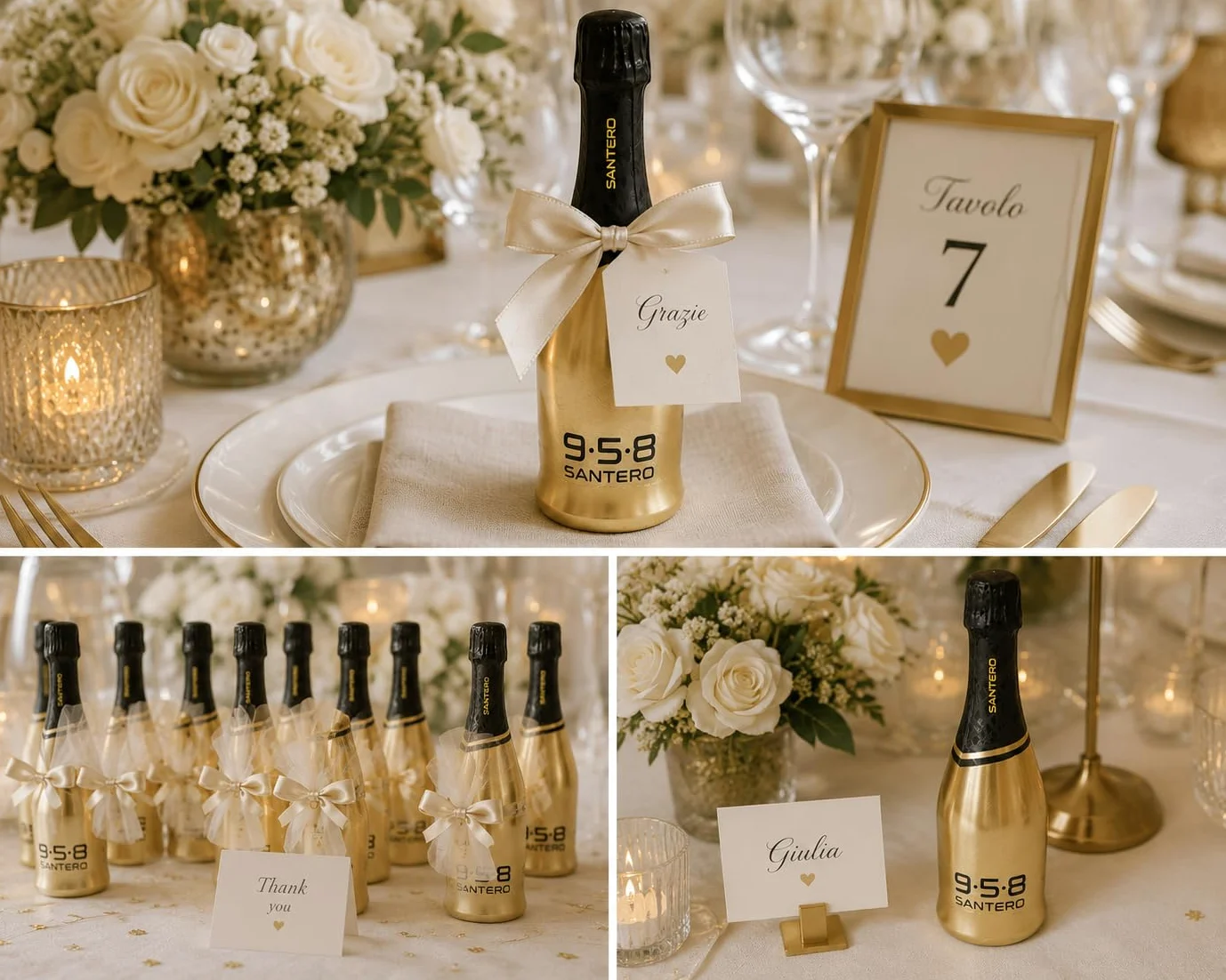 958 Santero Oro Gold Millesimato Mini Bottiglie Spumante Millesimato Oro Gold 20cl x12 – Idea Bomboniera Elegante per Matrimonio, Laurea, Compleanno, Eventi e Confettate – Selezione Sim&Cake