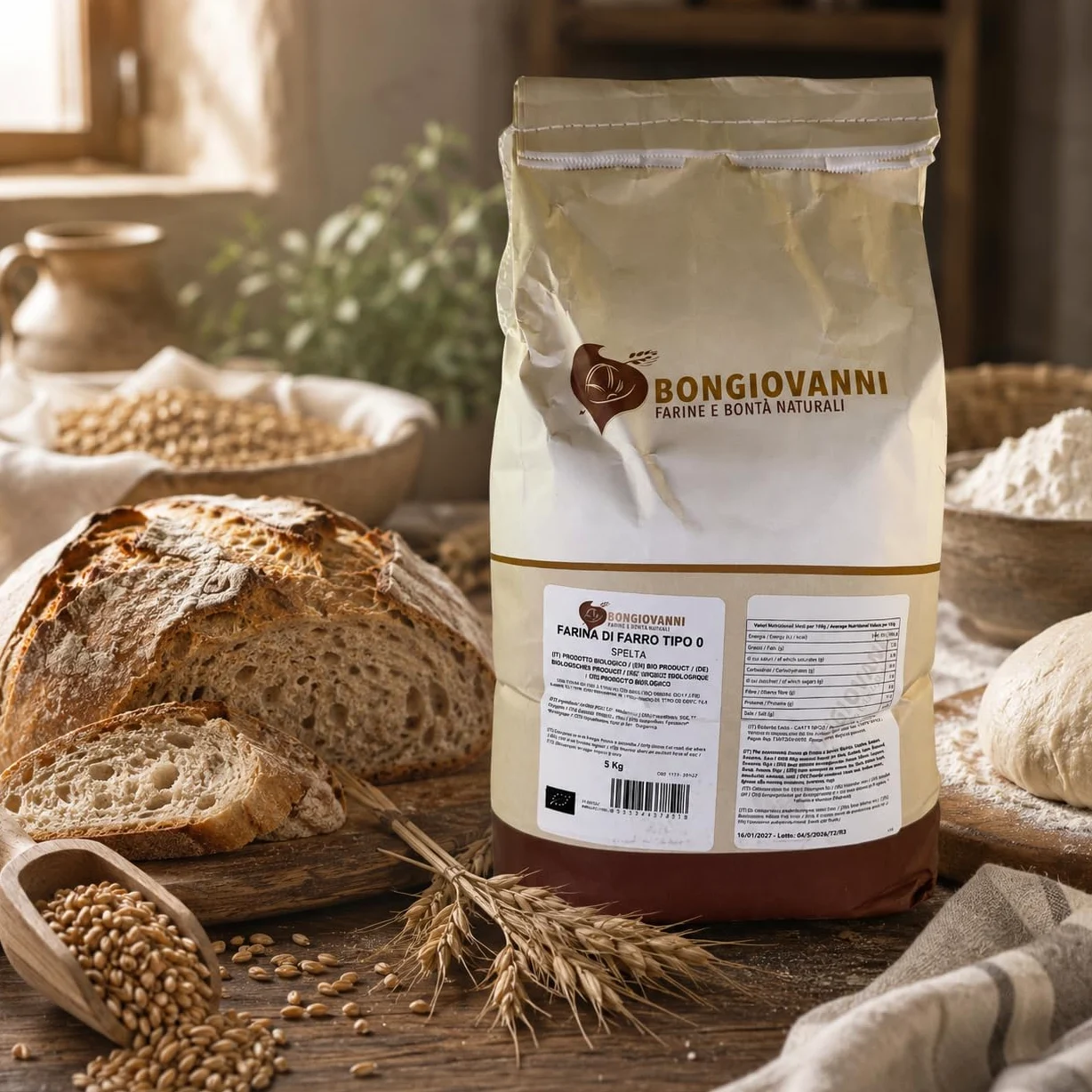 BONGIOVANNI Farine e Bontà Naturali Farina di Farro Spelta Tipo 0 Bio 5 kg – Gusto Delicato e Leggermente Nocciolato