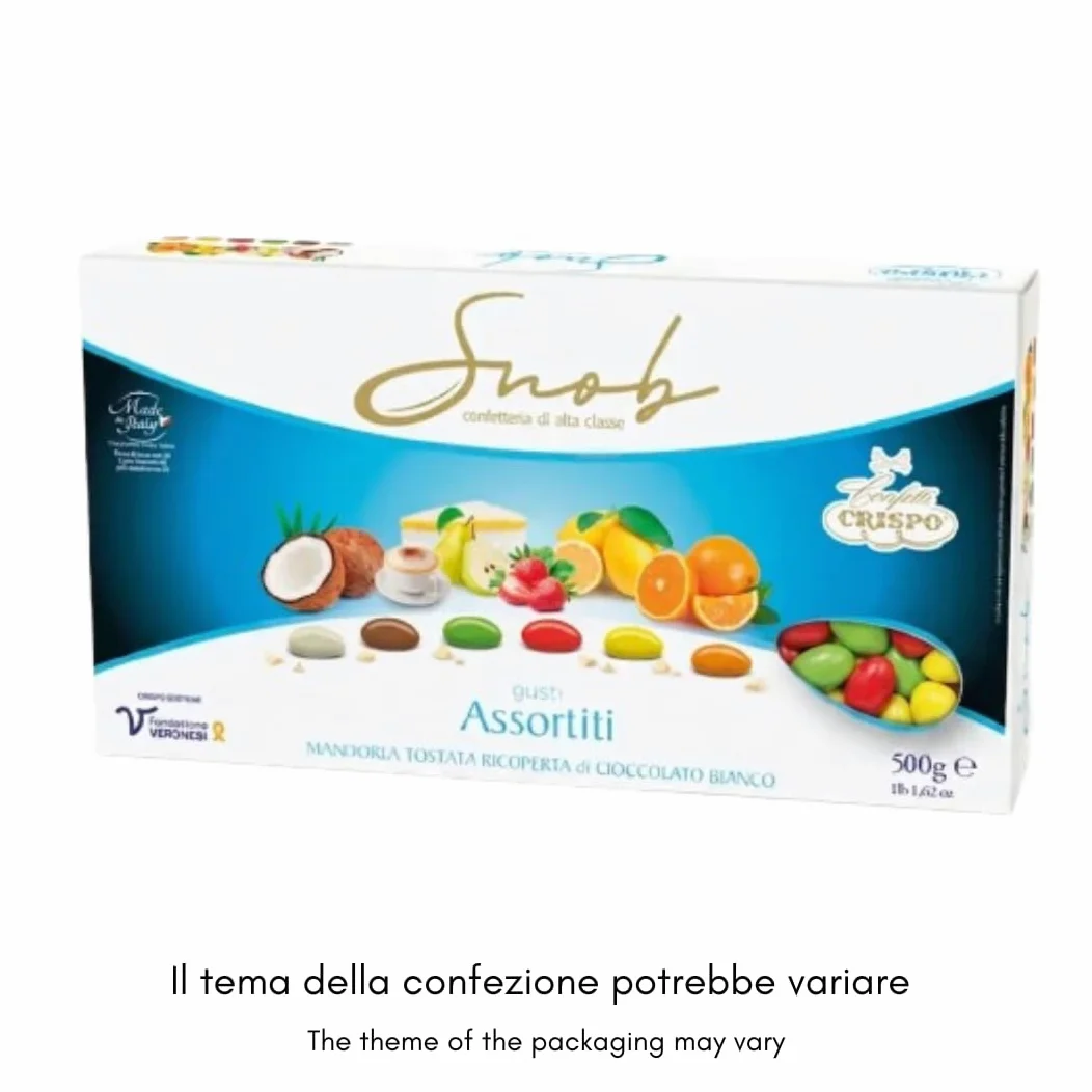 Confetti Snob Crispo 2 Kg, Gusti Assorititi con Mandorla Tostata Ricoperta di Cioccolato Bianco per Bomboniera Confettata Matrimonio Comunione - 2000 Grammi