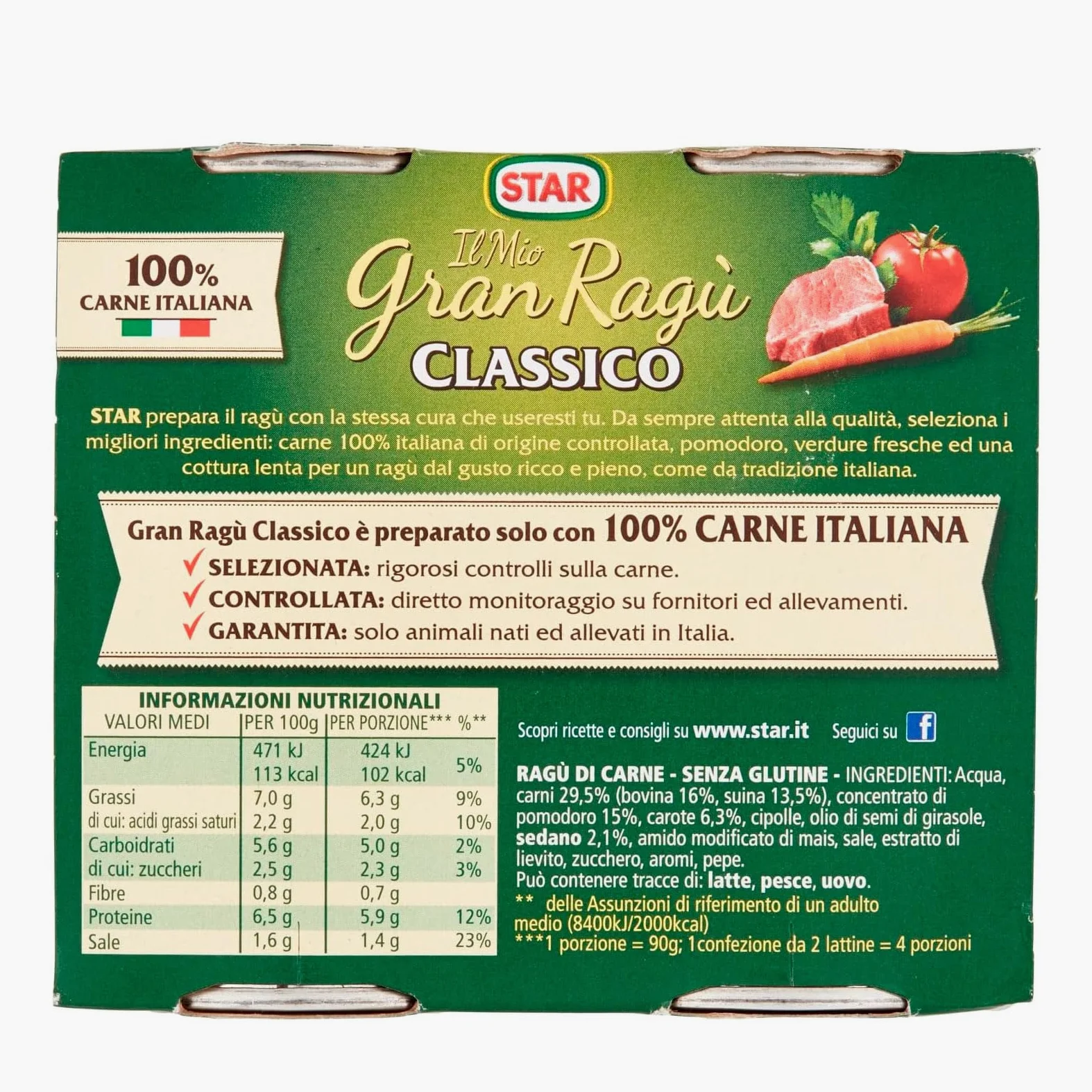 Star Il Mio Gran Ragù Star Il Mio Gran Ragù Mix Sughi Pronti Classico Extra Gusto Salsiccia Speck con Pomodoro Conserve Senza Glutine - 16 Lattine da 180g