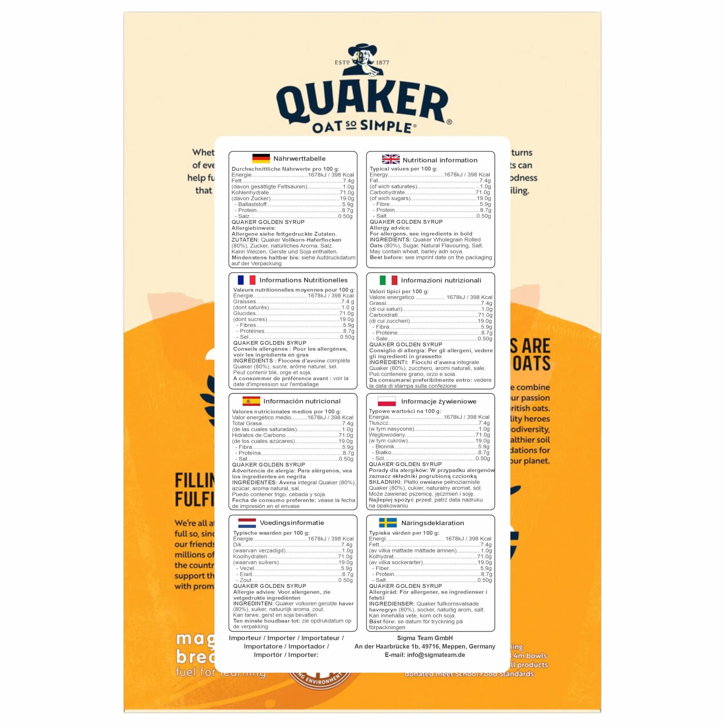 Cleverry set con Quaker Oat So Simple Farina D'Avena Porridge Originale 20 buste x 27g e Golden Syrup 20 buste x 36g – Oatmeal per una deliziosa colazione