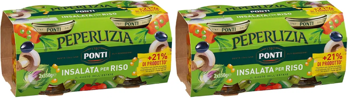 Ponti, Insalata Per Riso Bis Peperlizia, Insalata di Riso Ricca di Sapori e di Ingredienti di Qualità Freschi, 100% Made in Italy, 350 g (Confezione da 2)