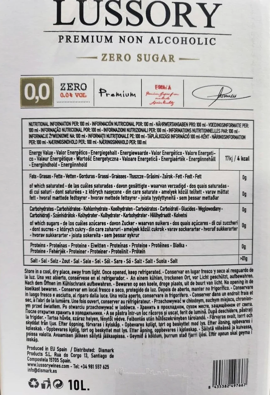 Vino Rosso SENZA ALCOL 0,0 - LUSSORY PREMIUM | Bag in Box 10 L | Equivalente a più di 13 bottiglie da 750 ml | Formato risparmio con rubinetto | SENZA zucchero, SENZA alcol, BASSO contenuto calorico