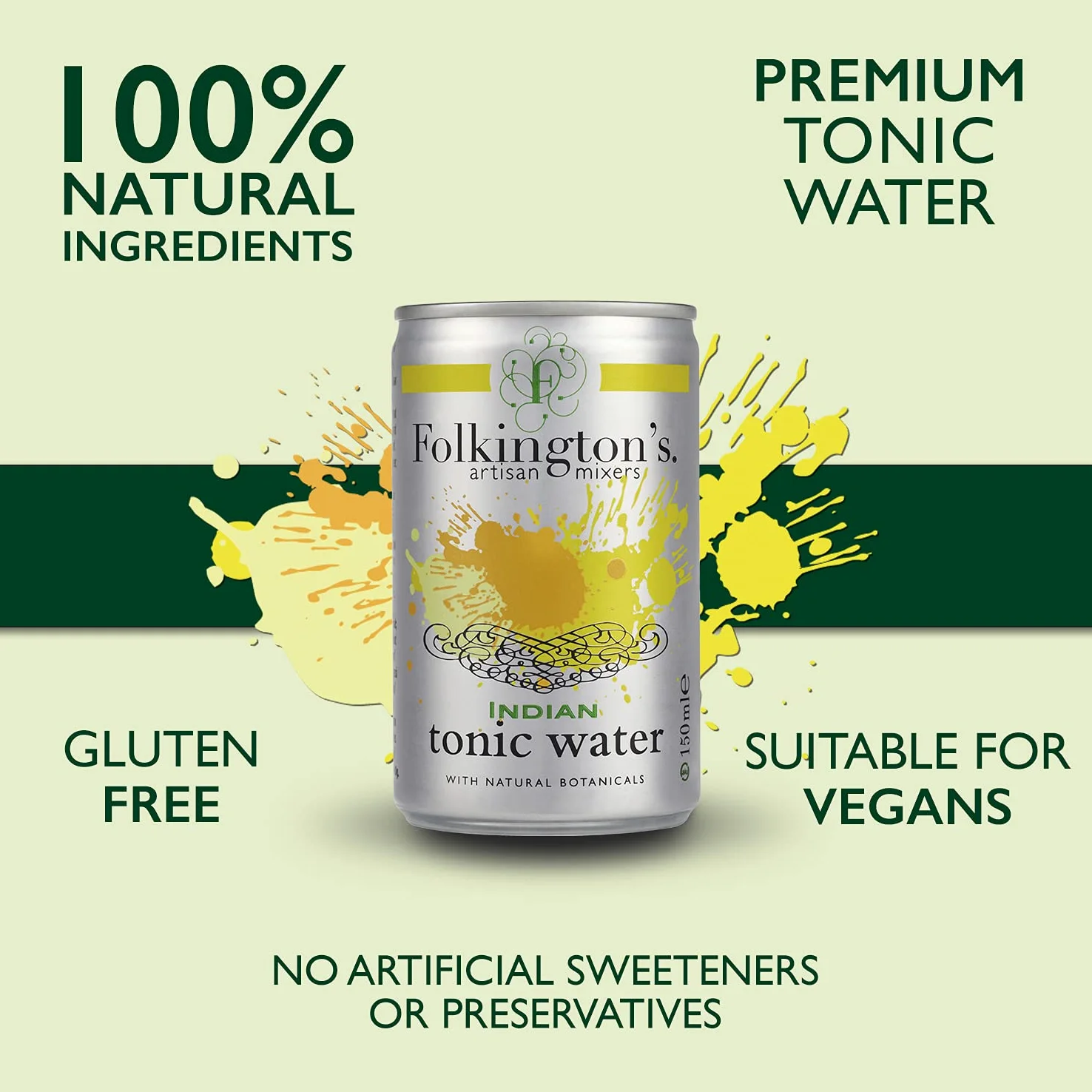 Acqua Tonica Indian Tonic Water Folkington's 10 x150 ml Lattine (FOTO SOLO SCOPO ILLUSTRATIVO)