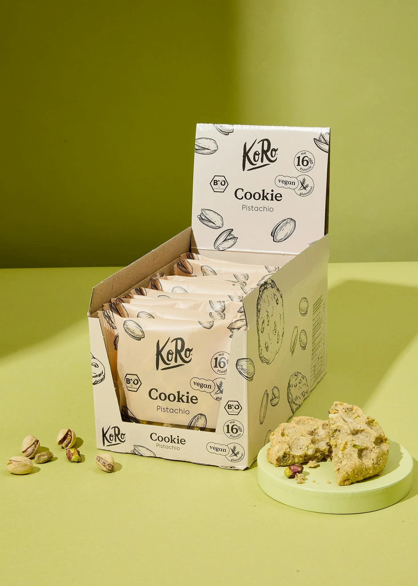 KoRo - Biscotto al pistacchio bio | 12 x 50 g - senza glutine e vegan - con cioccolato bianco, anacardi e pistacchi - qualità bio