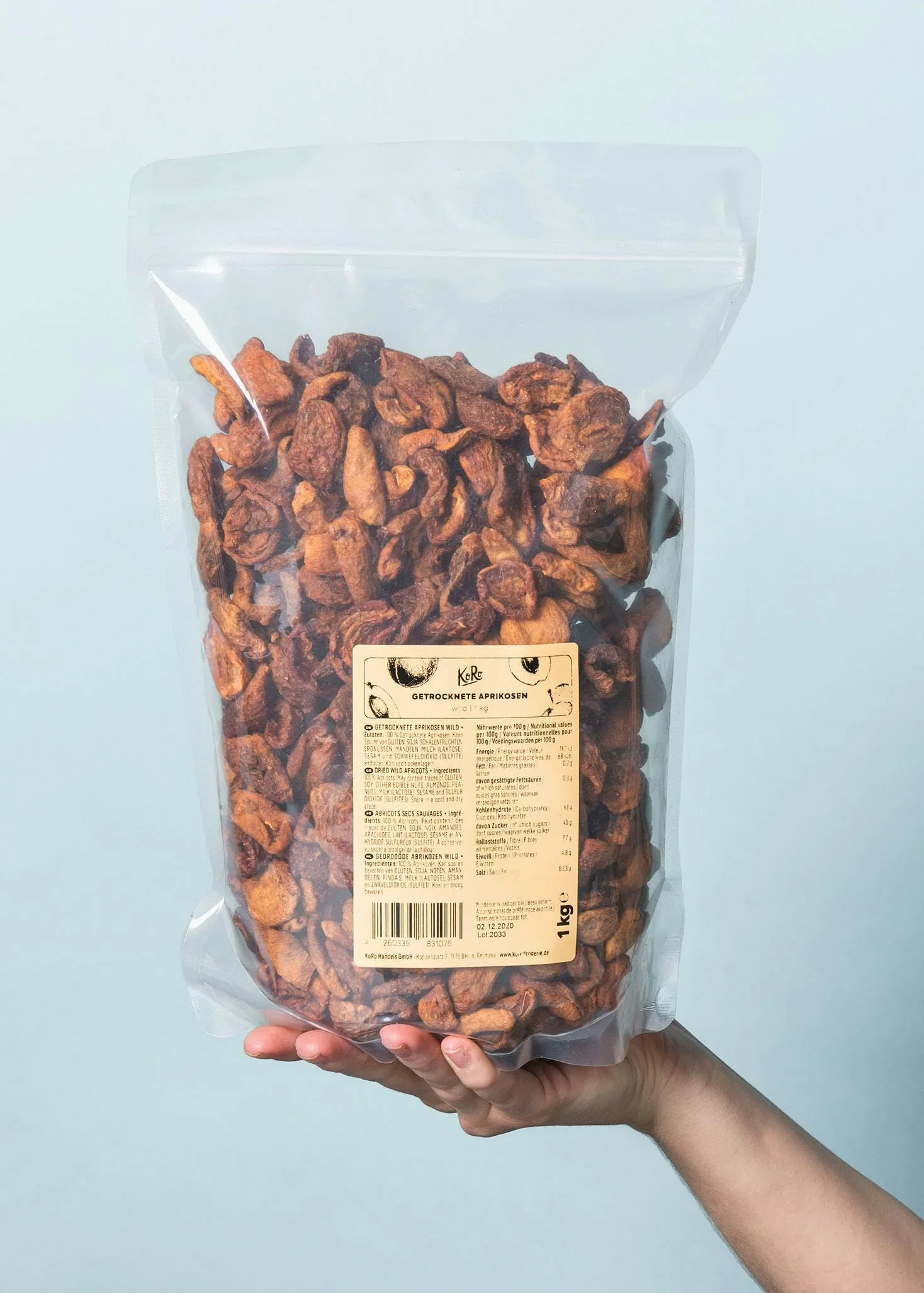 KoRo - Albicocche selvatiche essiccate 1 kg - Frutta secca naturale senza zucchero aggiunto e non solforata