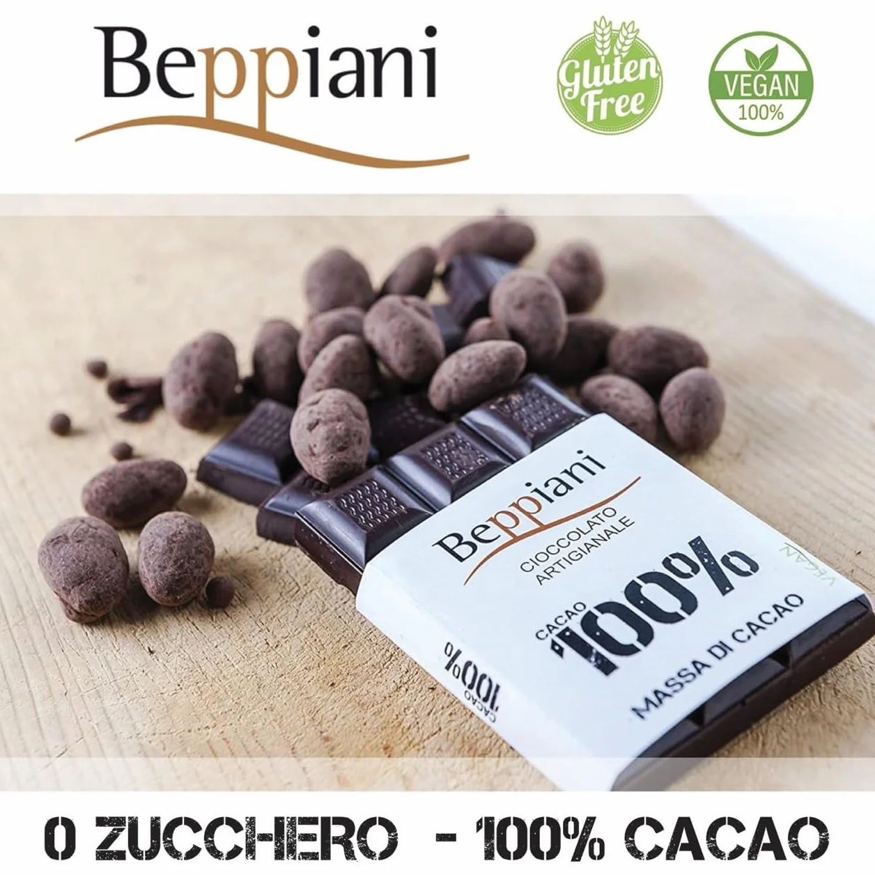 Beppiani 100% Massa di Cacao, Cioccolato Artigianale, vegana, senza zucchero, ricca di antiossidanti, per diete bilanciate – Made in Italy set (7 Tav. Classica)